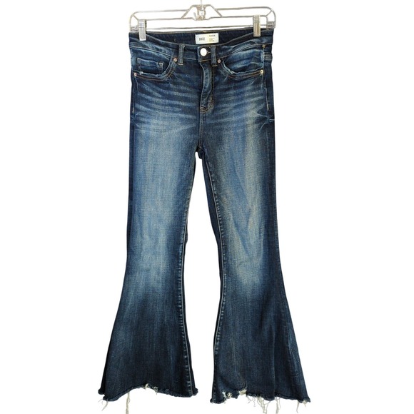 BKE Denim - BKE Parker Jeans Womens 24x29 Blue Super Flare High‎ Rise Raw Hem Distressed